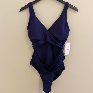 NEW Tommy Bahama Women's Navy Wrap-Front One-Piece Swim suit bathing suit Size 8